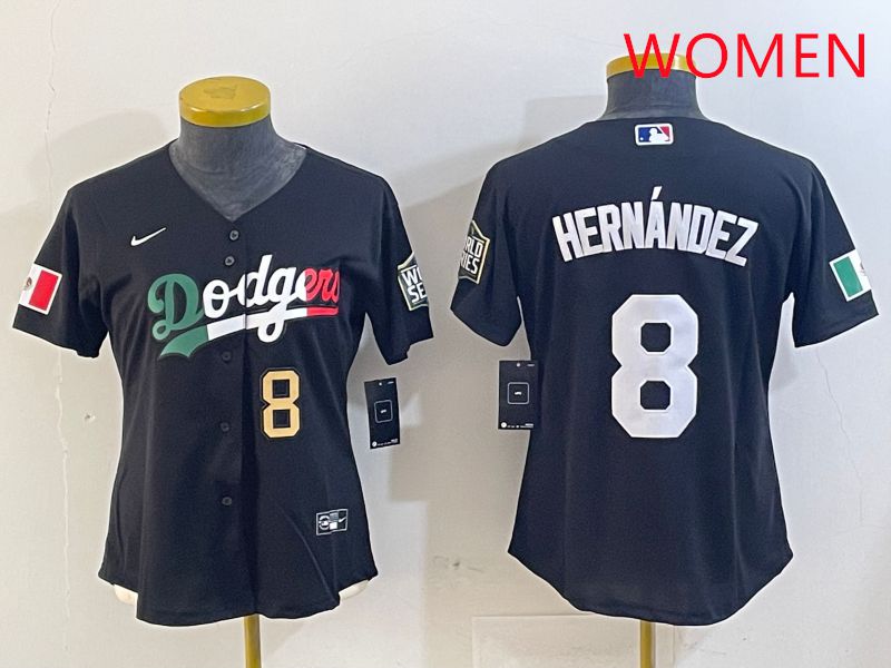Women Los Angeles Dodgers 8 Hernandez Black Game 2025 Nike MLB Jersey style 4037